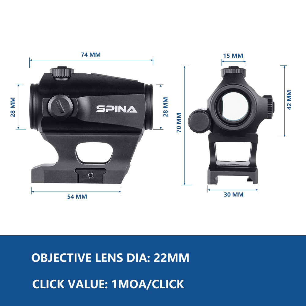 SPINA Optics Enforcer 1x22 Red Dot Sight with Riser Mount & 2 NV Settings