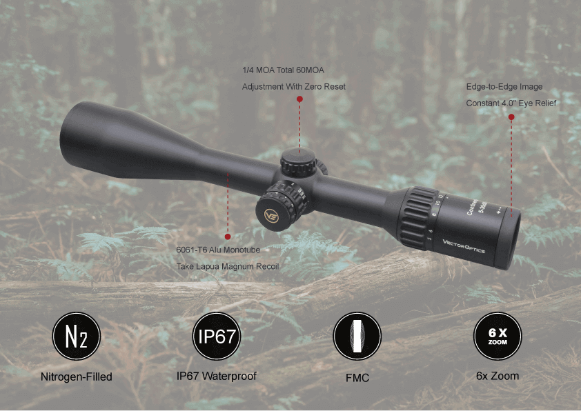 Vector Optics Continental x6 5-30x56 SFP Hunting BDC1/4 MOA Rifle Scope w/ Picatinny Scope Rings 