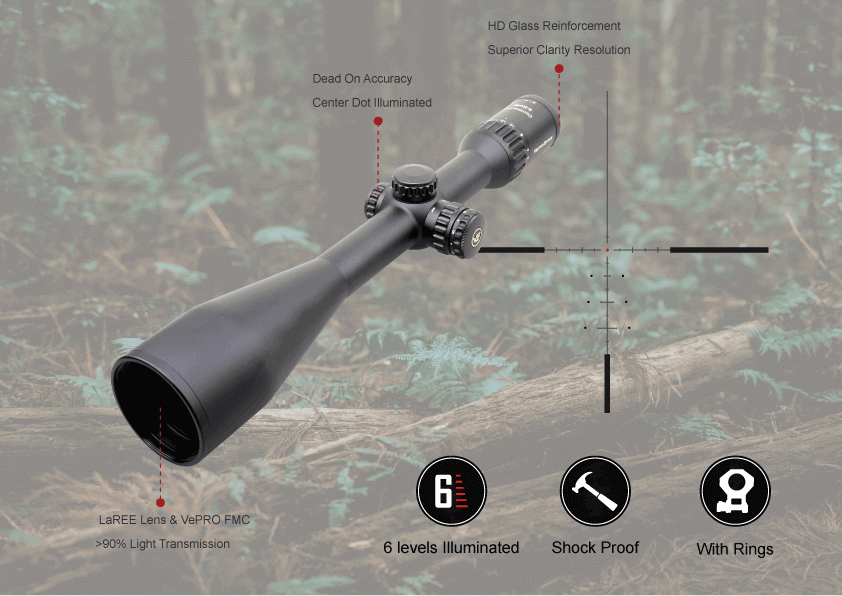 Vector Optics Continental x6 5-30x56 SFP Hunting BDC1/4 MOA Rifle Scope w/ Picatinny Scope Rings 