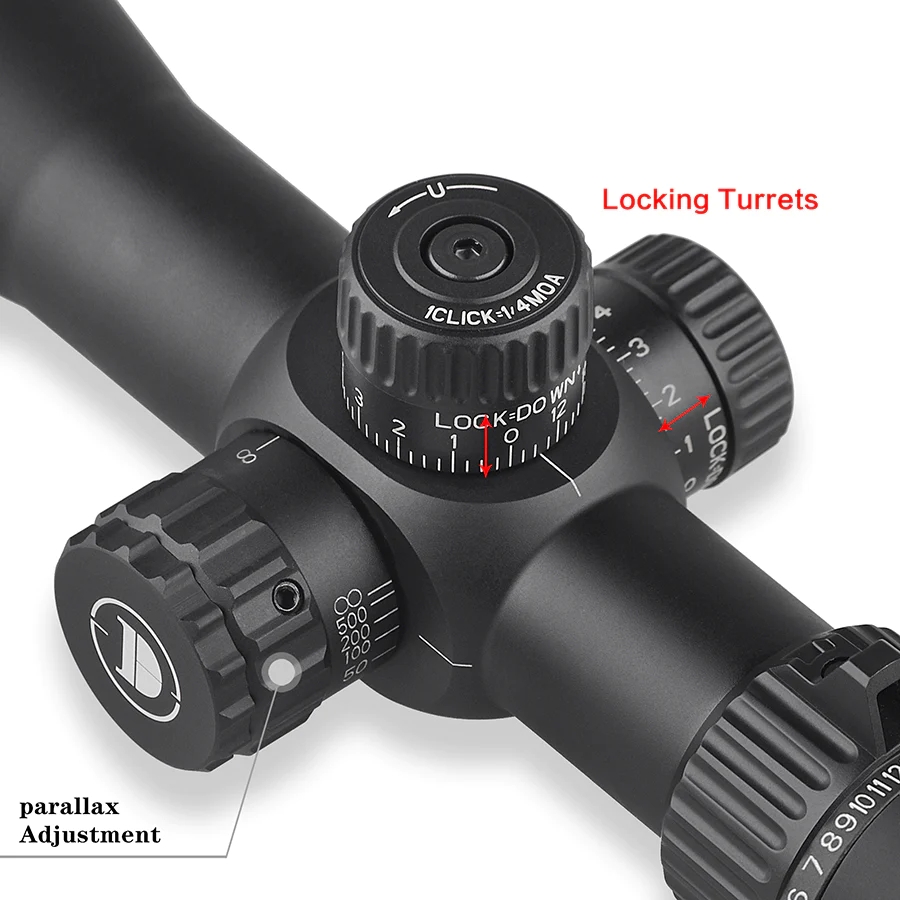Preowned TSP Discovery Optics HT 6-24x40 FFP Non-IR 1/4 MOA SF Locking Turret Target Rifle Scope  - SOG60