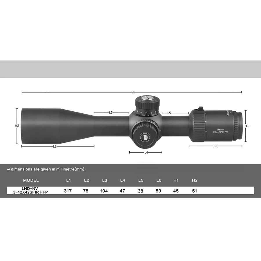 Discovery Optics LHD NV 3-12x42 SF IR SFP Night Vision Compatible Rifle Scope