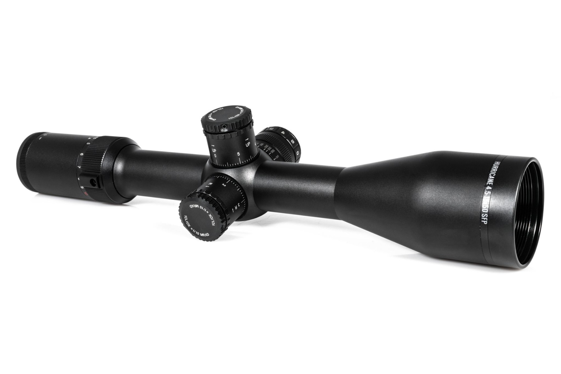 Preowned SOG WULF Hurricane 4.5-18x50 SFP Illuminated Half Mildot 0.1MRAD Side Focus Locking Turrets Rifle Scope - SOG47