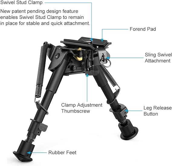 T-Eagle BTHBS-6 Aluminium 6-9 Inch Notched Leg Bipod with Picatinny Mount