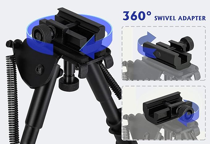 T-Eagle HD-360-6 Aluminium 6-9 Inch Notched Leg Swivel Adaptor Bipod with Picatinny Mount