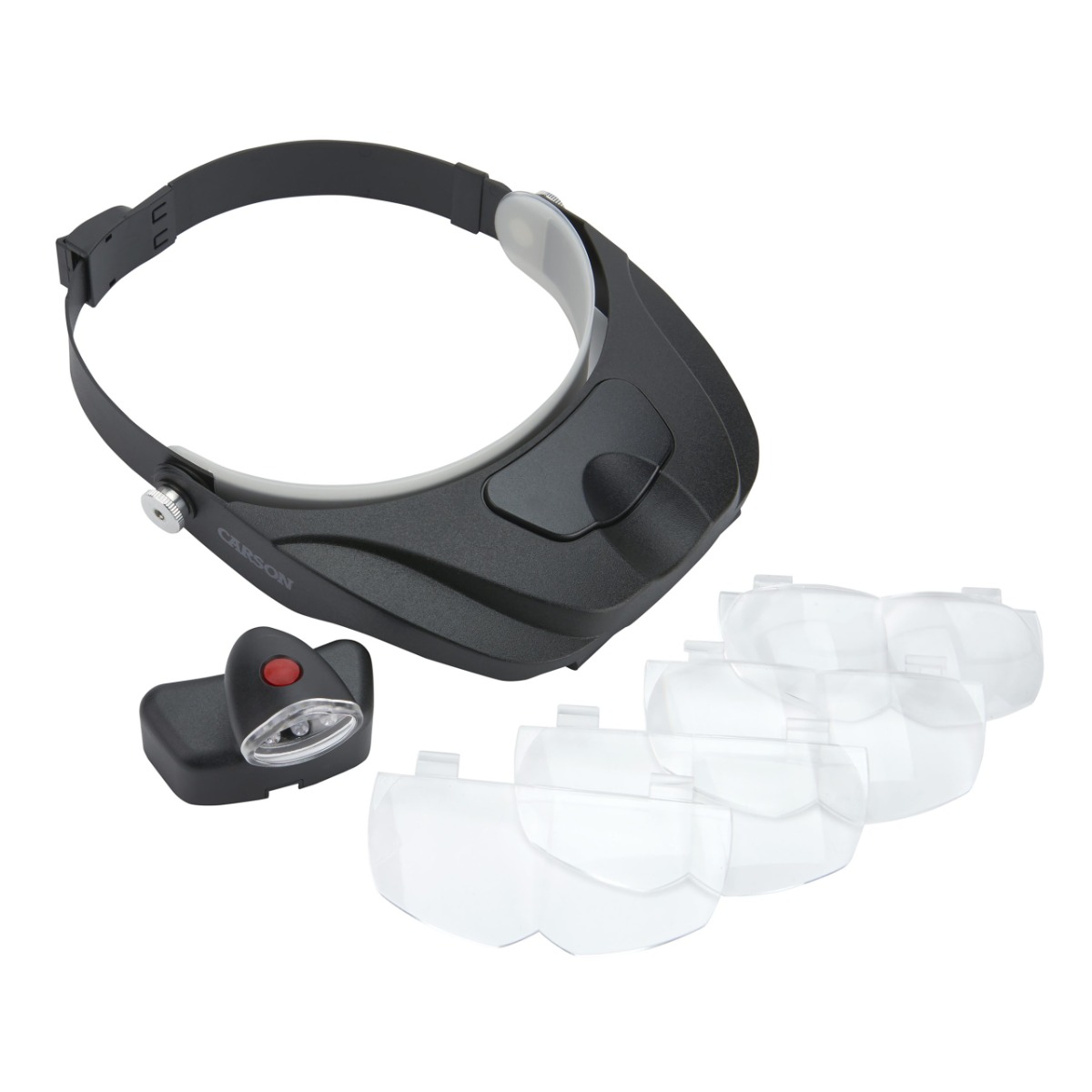 Carson LED Lighted Head Visor Magniﬁer with Lens Set (1.5x, 2x, 2.5x, 3x)