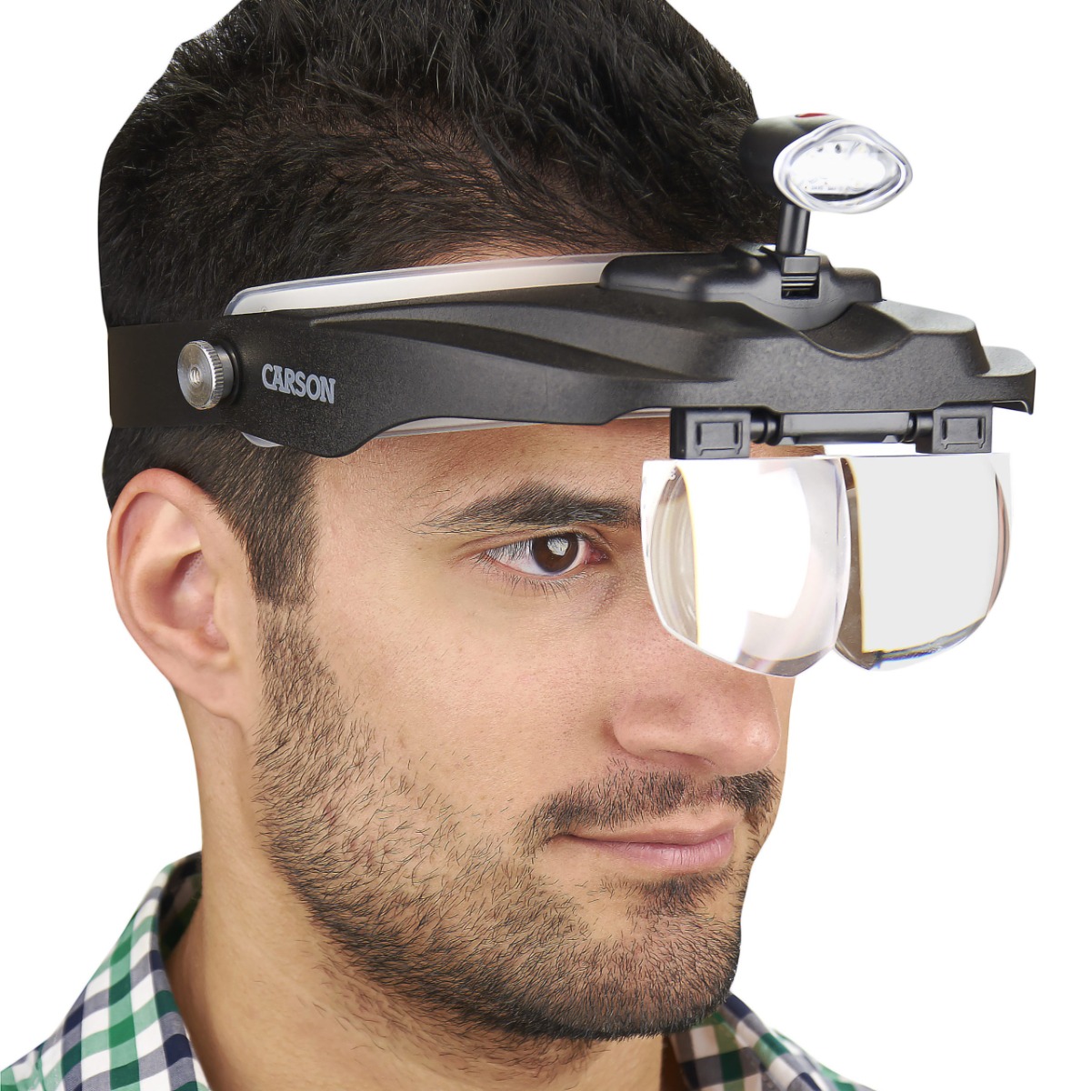 Carson LED Lighted Head Visor Magniﬁer with Lens Set (1.5x, 2x, 2.5x, 3x)