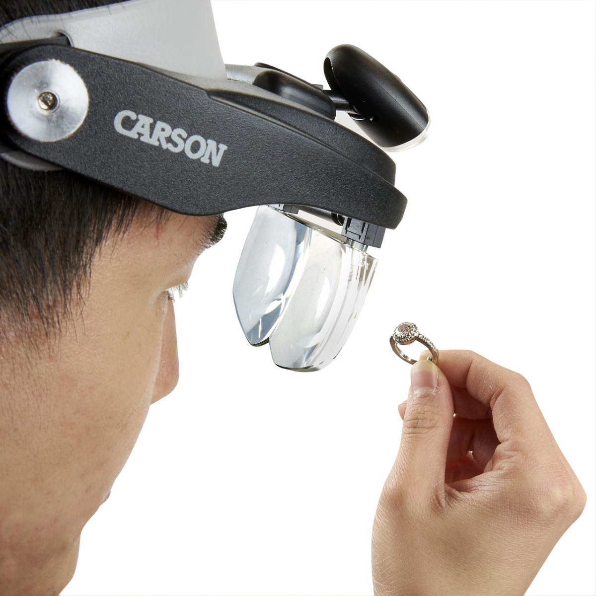 Carson LED Lighted Head Visor Magniﬁer with Lens Set (1.5x, 2x, 2.5x, 3x)