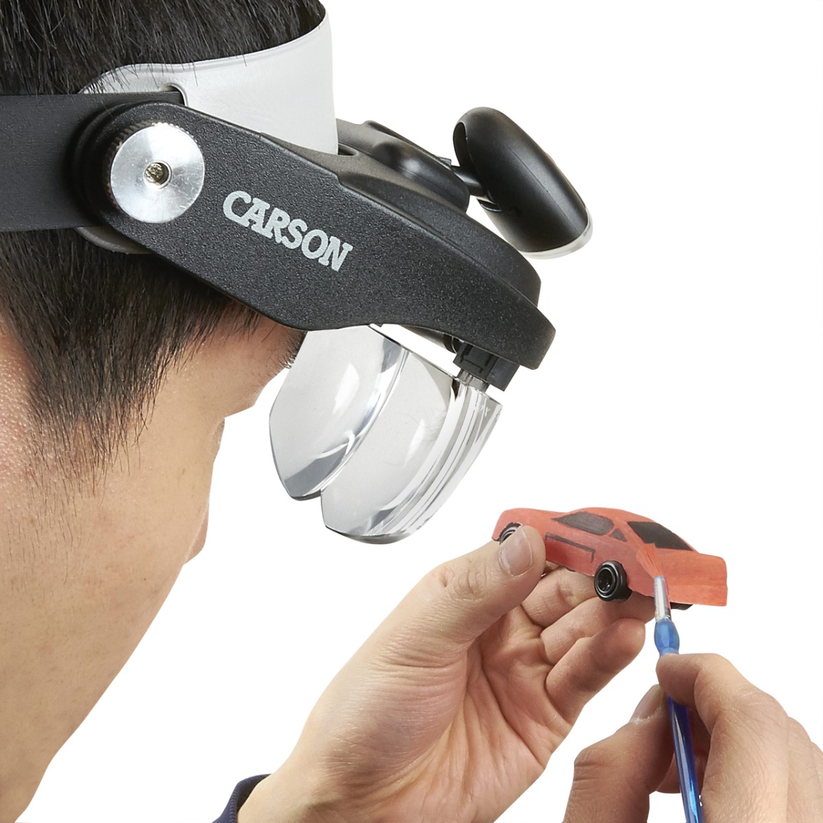 Carson LED Lighted Head Visor Magniﬁer with Lens Set (1.5x, 2x, 2.5x, 3x)