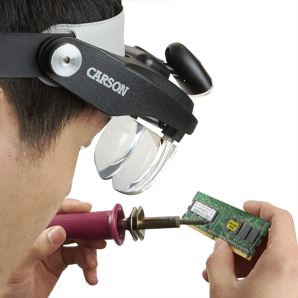 Carson LED Lighted Head Visor Magniﬁer with Lens Set (1.5x, 2x, 2.5x, 3x)