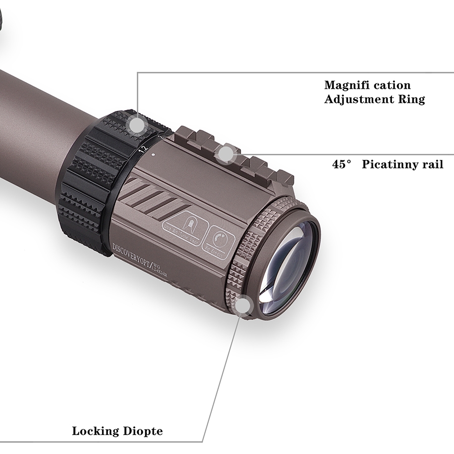 Discovery Optics WG 1.2-6x24 SFP Illuminated 30mm Riflescope with Rings - Flat Dark Earth