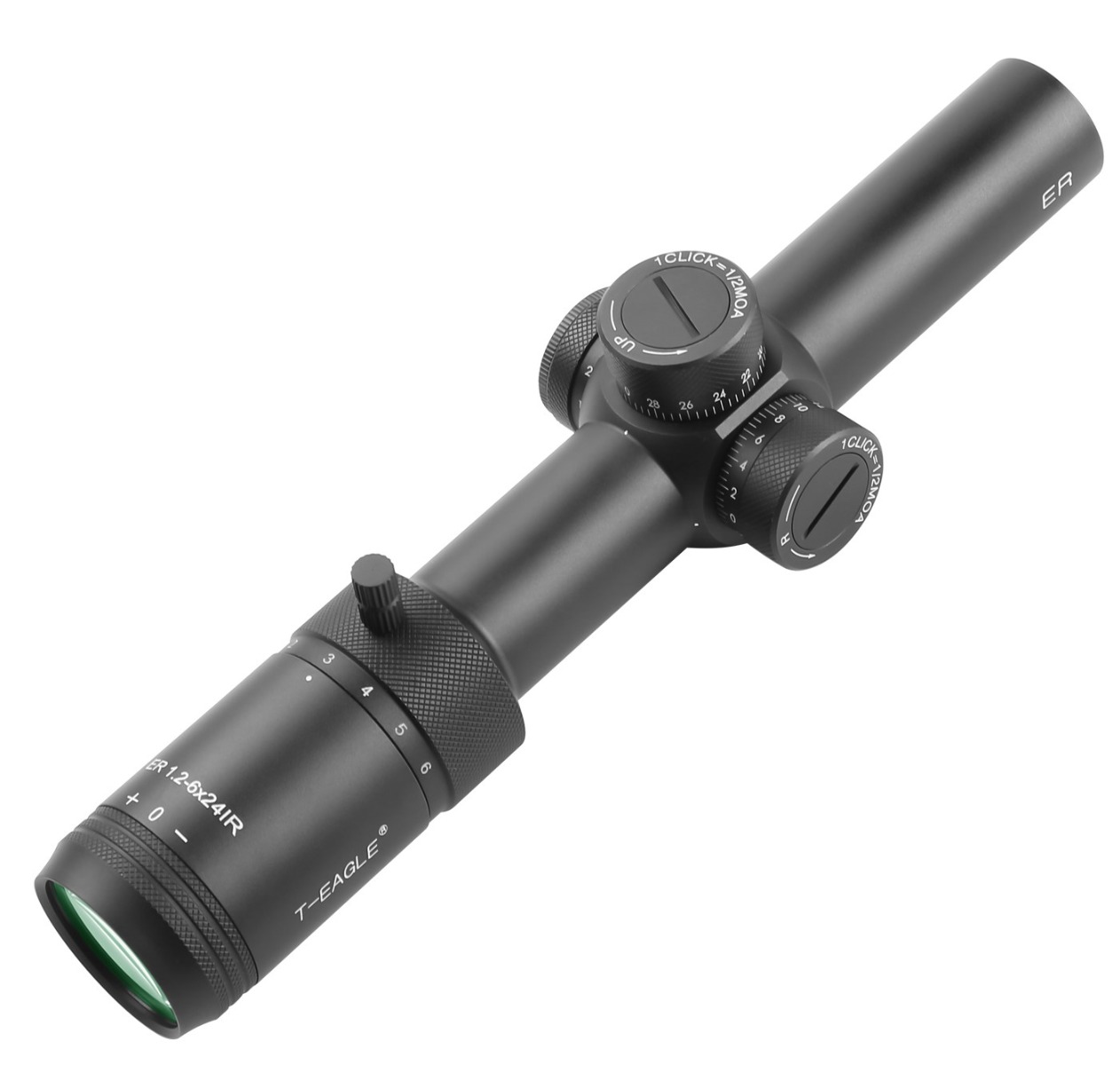 Ex-Demo T-Eagle ER 1.2-6x24 Illuminated SFP MOA WA 1/2 MOA Rifle Scope with Rings - Black - EXDEM-0386