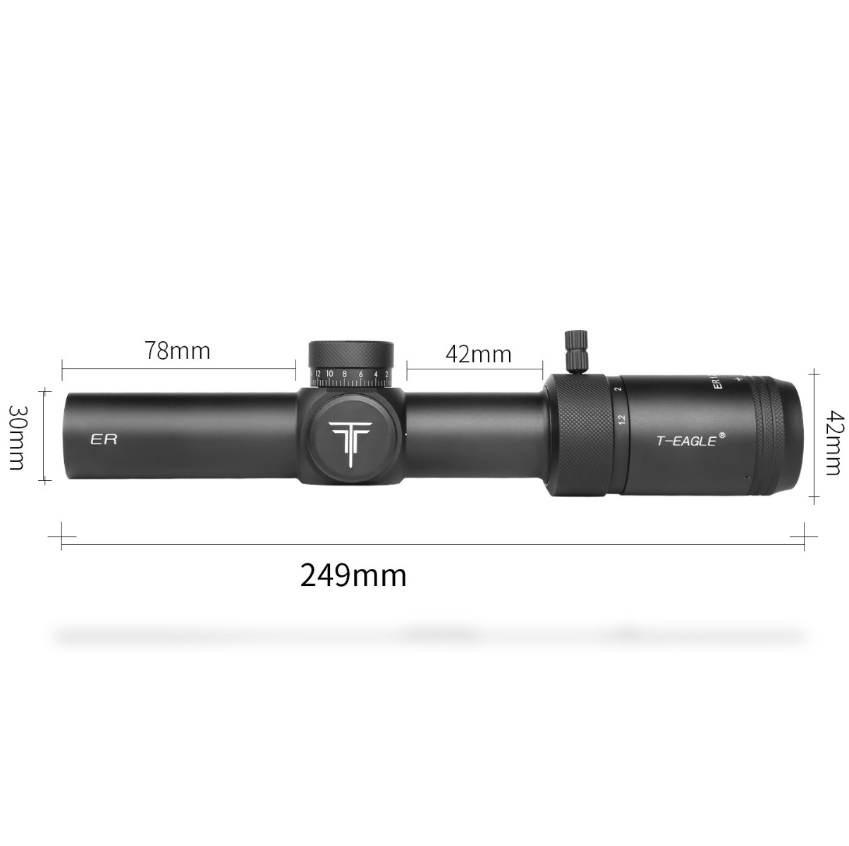 Ex-Demo T-Eagle ER 1.2-6x24 Illuminated SFP MOA WA 1/2 MOA Rifle Scope with Rings - Black - EXDEM-0386