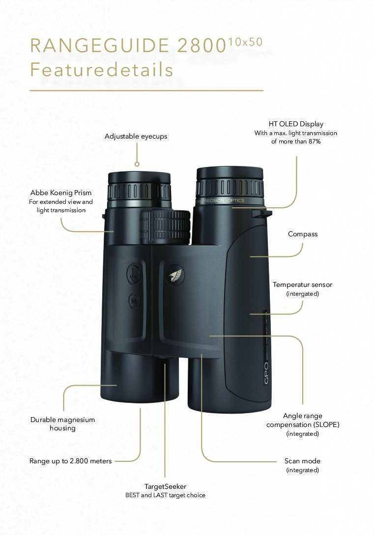 German Precision Optics Rangeguide 10x50 Fullsize 2800m LRF Field Binoculars
