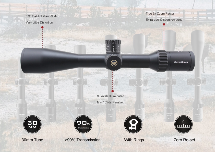 Vector Optics Continental 4-24x50 ARI SFP Illuminated VCT-20A 0.1 MRAD Zero Stop Rifle Scope