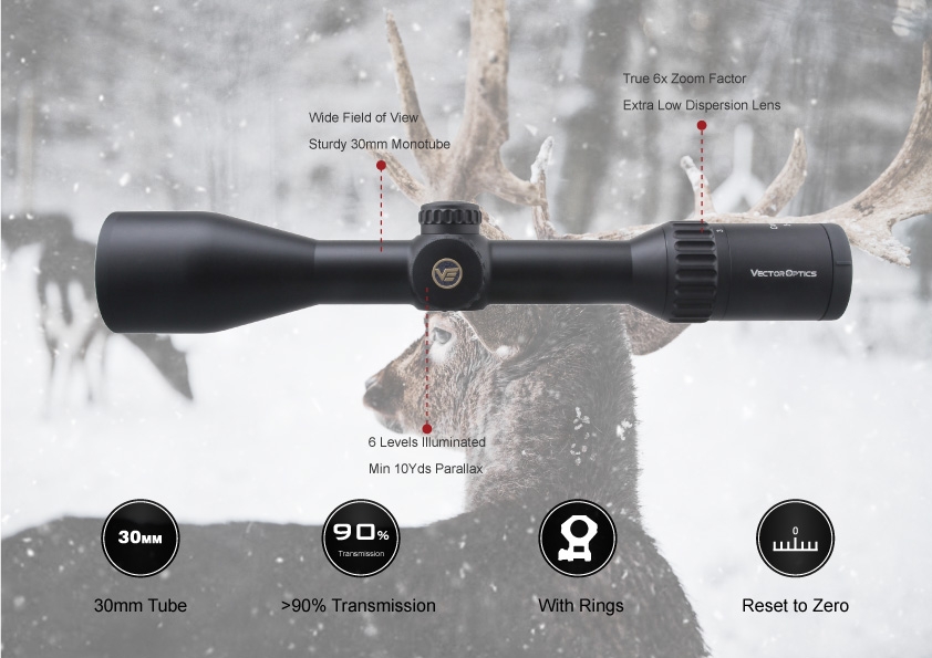 Vector Optics Continental 3-18x50 SFP Illuminated VECON-CDM 1/4 MOA Hunting Rifle Scope + Free 30mm Weaver Rings