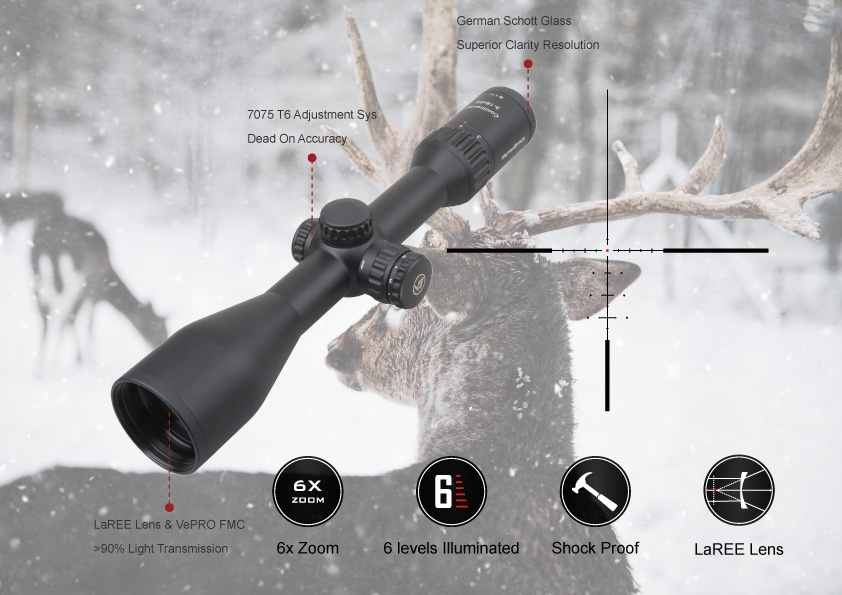 Vector Optics Continental 3-18x50 SFP Illuminated VECON-CDM 1/4 MOA Hunting Rifle Scope + Free 30mm Weaver Rings