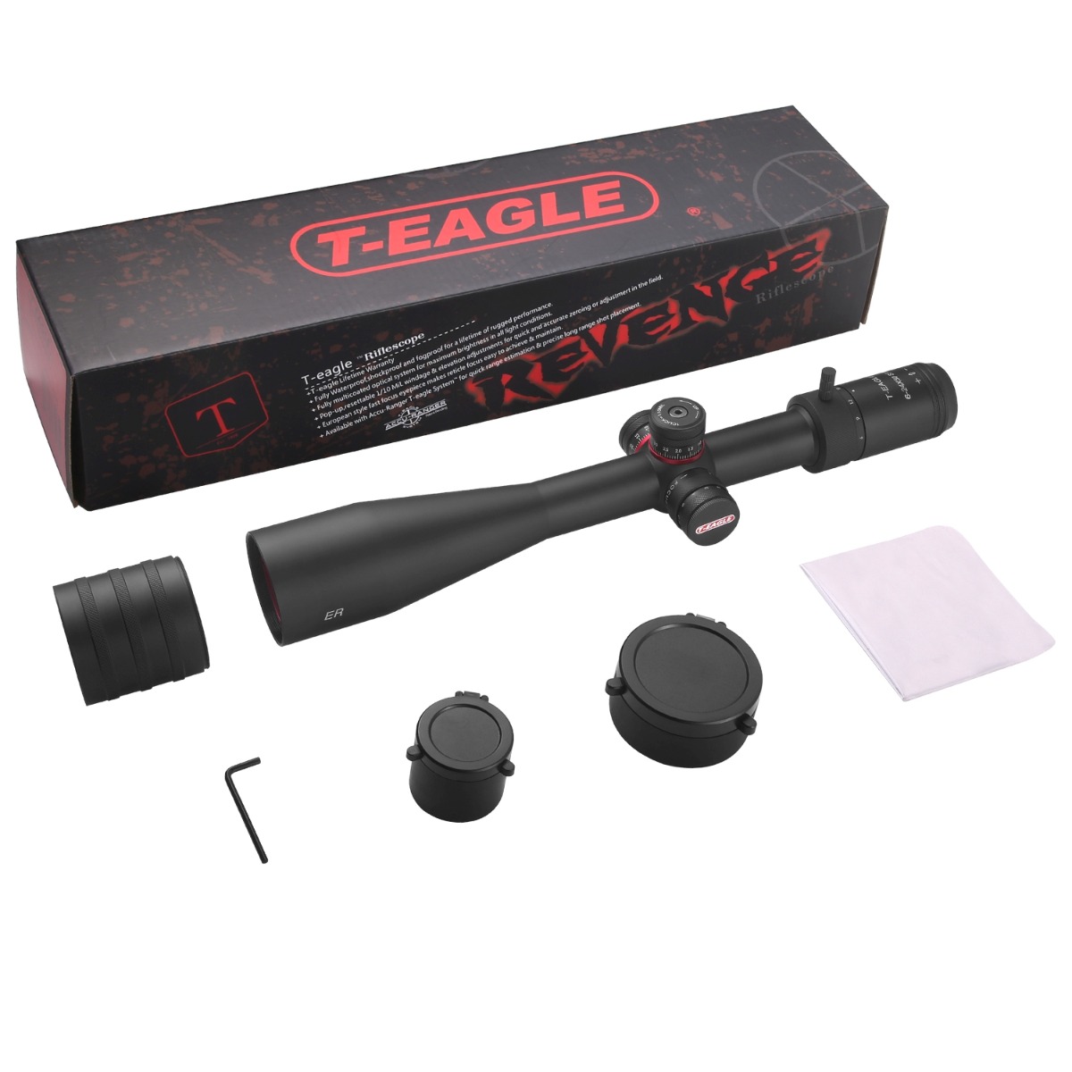 T-Eagle ER 6-24X50 Illuminated SFP MIL SF 30mm Bubble Level Rifle Scope inc Free Throw Lever & 9-11mm Dovetail Rings