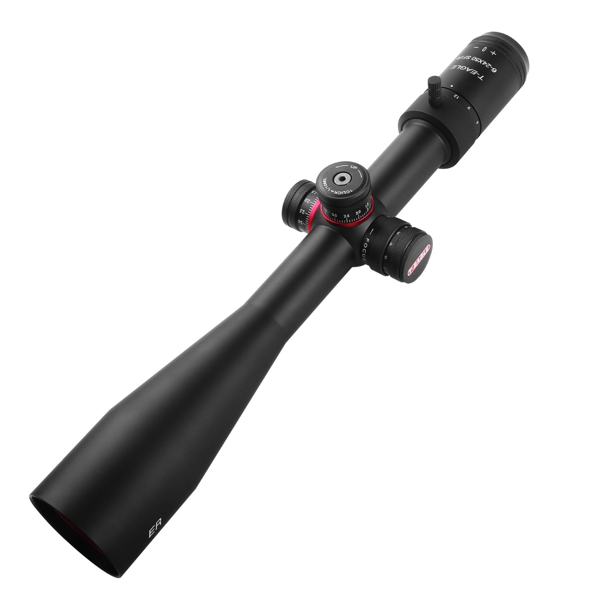 T-Eagle ER 6-24X50 Illuminated SFP MIL SF 30mm Bubble Level Rifle Scope inc Free Throw Lever & 9-11mm Dovetail Rings