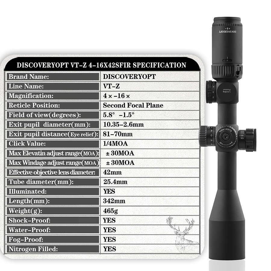 Discovery Optics VT-Z 4-16x42 SF IR SFP 1/4MOA 1" Rifle Scope