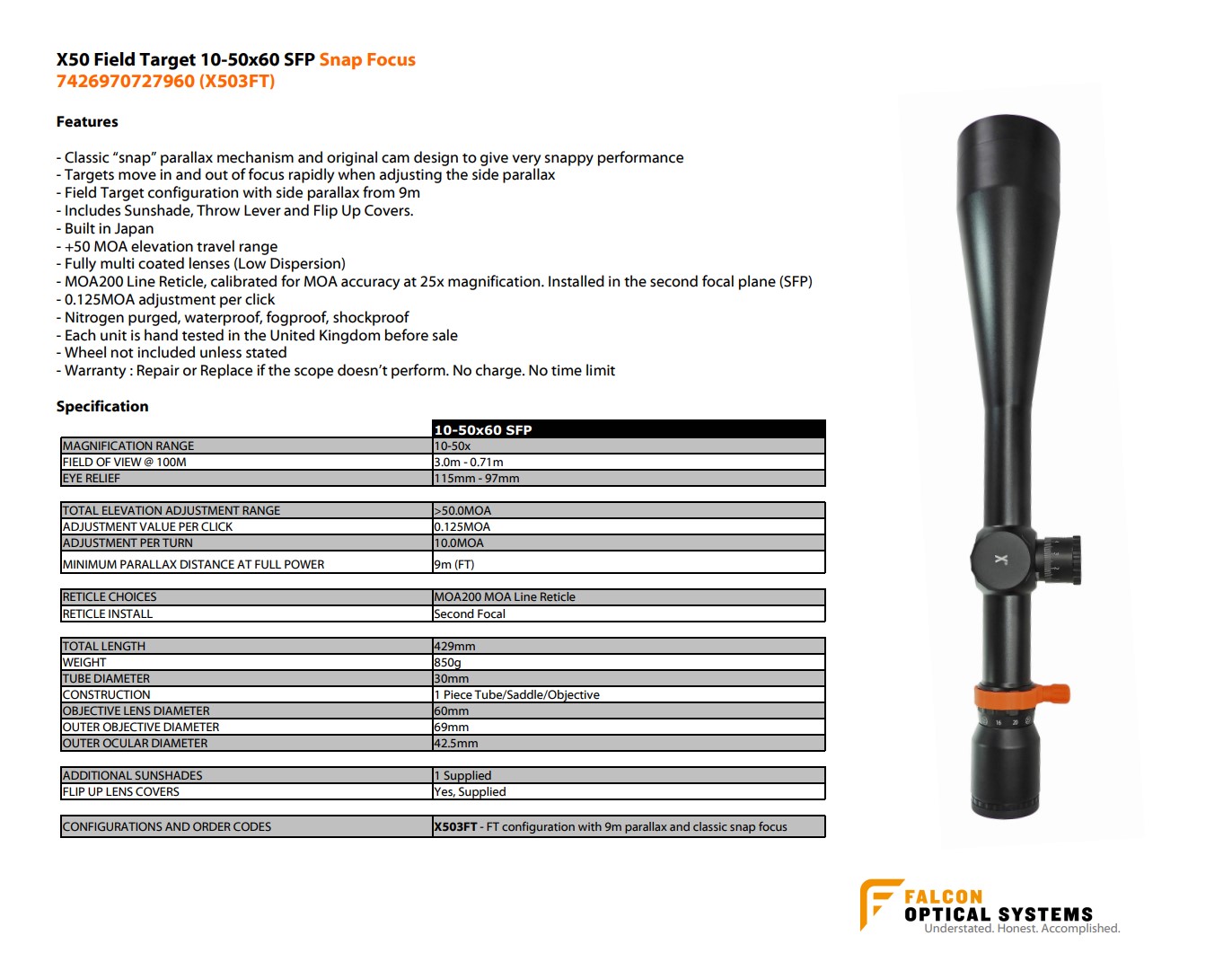 Falcon X50, X503 Specs